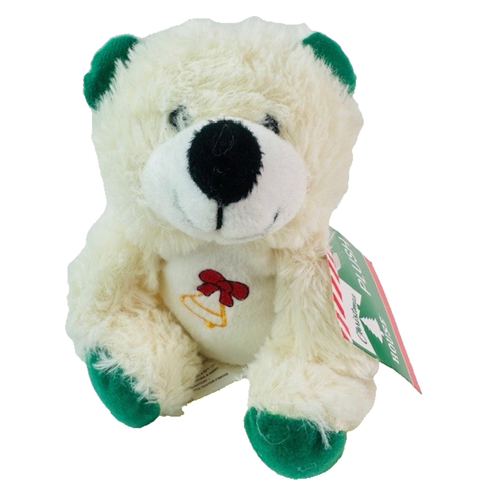 Christmas House Plush White Teddy Bears Stuffed Animals Toy Bell Front NWT